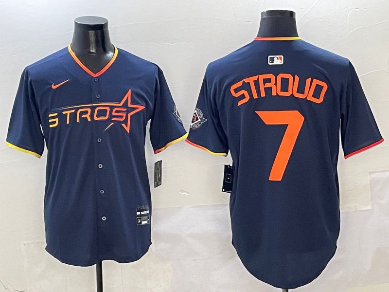 Men Houston Astros #7 Stroud Blue three generations Joint Name Nike 2025 MLB Jersey style 1